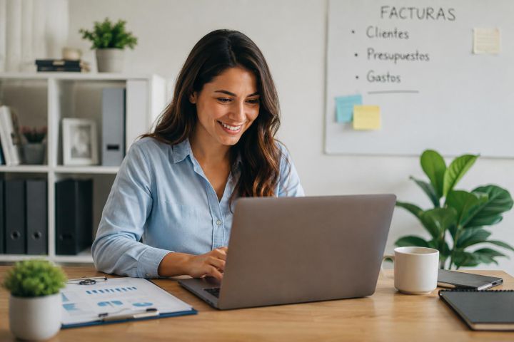 Mujer metiendo facturas en la oficina